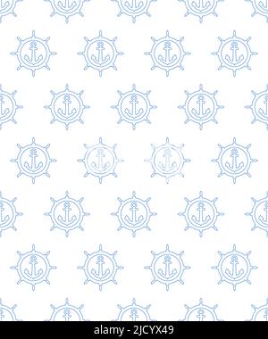 Seamless pattern of contour anchor and steering wheel Stock Vector