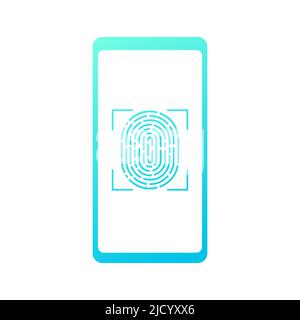 Touch ID - vector illustration. Smartphone with fingerprint isolated on a white background. Stock Vector