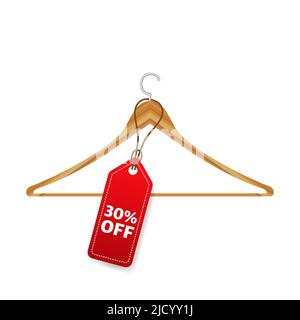 Sale Tags Design with Half Price Text in Red Color Hanging on a hanger. Vector Illustration. Stock Vector