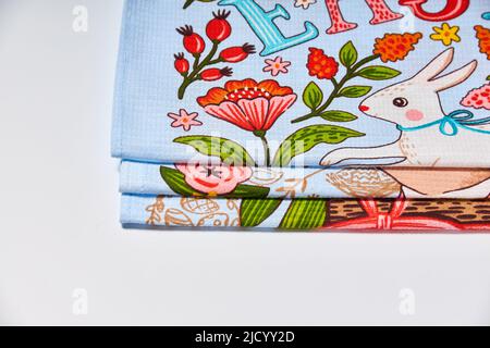 Beautiful waffle towel with the Easter symbols  Stock Photo