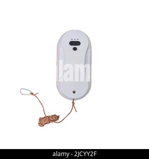 Vacuum cleaner robot isolated. Robot window cleaner cleaning windows at home. Stock Photo