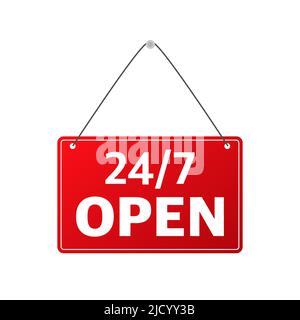 Open around the clock, 24 hours a day and 7 days a week icon isolated on white background. Stock Vector