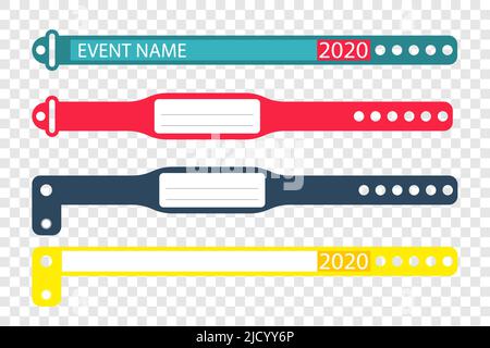 Entrance bracelets for live performance, access control design for dance, music festivals, private areas. Stock Vector