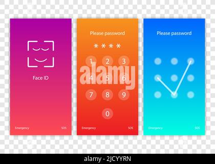Screen lock authentication password smartphone background template. Screenlock password or lockscreen passcode numbers display. Stock Vector