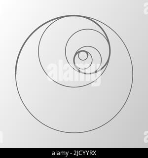 Abstract illustration with golden ratio on gray background. Art gold. Spiral pattern. Line drawing. Vector illustration. Stock Vector