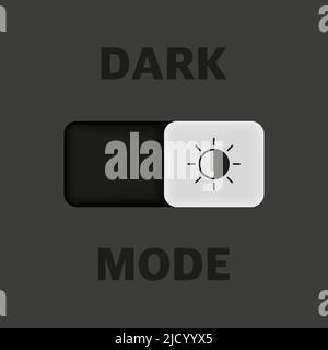 Flat switch bubble slide button for dark mode or black mode on black background. Vector illustration. Stock Vector