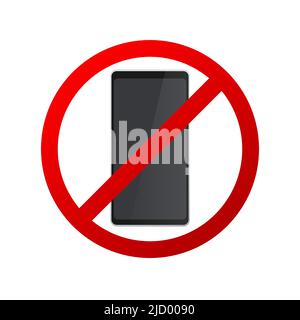 No phone. Prohibitive sign on white background. Realistic phone. Vector illustration. Stock Vector