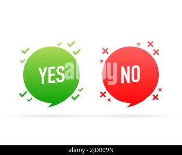 Yes or no doodle green and red illustration on white background. Vector illustration. Stock Vector