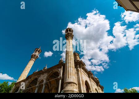 Konya Aziziye Mosque with partly cloudy sky. Islamic background photo. Ottoman mosques in Anatolia. Stock Photo