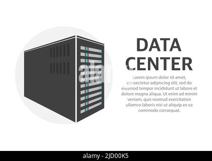 Data center. Network servers computer hardware technology decorative elements. Vector illustration. Stock Vector