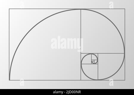 Abstract illustration with golden ratio on gray background. Art gold. Spiral pattern. Line drawing. Vector illustration. Stock Vector