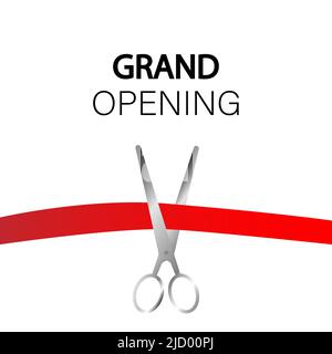 Grand Opening Design Template With Ribbon And Scissors. Grand Open