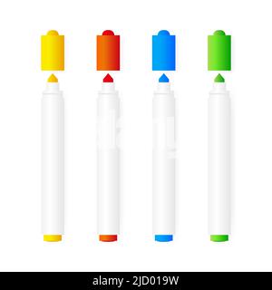 Paper art different color felt-tip pen set on white background. Vector illustration. Stock Vector
