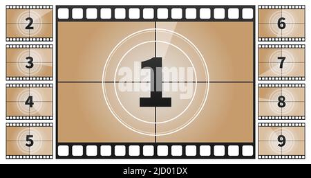 A classic movie countdown frame at the numbers. Vector illustration. Stock Vector
