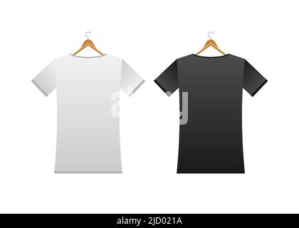 3d mock up with white on black tshirt on white background. Vector illustration. Stock Vector