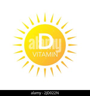 Vitamin D in sun on white backdrop. UV elements. Vector illustration. Stock Vector