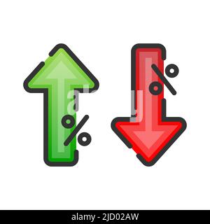 Down arrow, percent sign - discount, sale simple symbol. Stock Vector