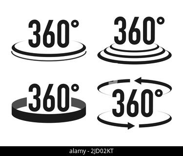 Signs with arrows to indicate the rotation or panoramas to 360 degrees. Vector illustration. Stock Vector