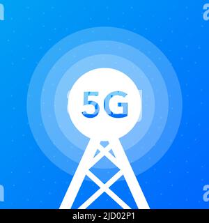 Flat icon with 5g for web design. Modern technologies. Vector illustration. Stock Vector