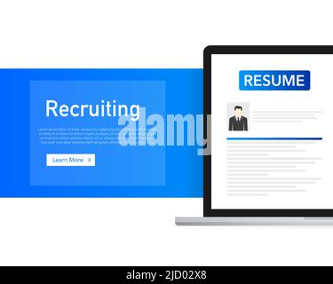 Human resources design. Applying for job at laptop. Recruiting. Stock Vector