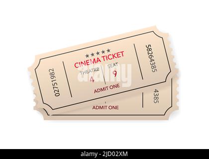 Cinema ticket isolated on white background. Vector illustration. Stock Vector
