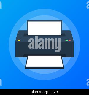 Flat printer icon. printer with paper a4 sheet and printed text document Stock Vector