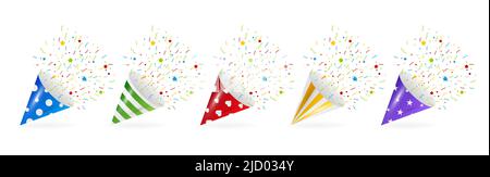 Exploding party popper with confetti and streamer Stock Vector