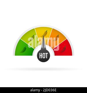 Hot pepper strength scale indicator with mild, medium, hot and hell positions. Chilli level. Vector illustration. Stock Vector