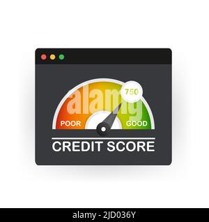 Detailed illustration of a credit score meter with pointer. Stock Vector