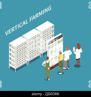 Vertical farming  isometric concept with smart technology symbols vector illustration Stock Vector