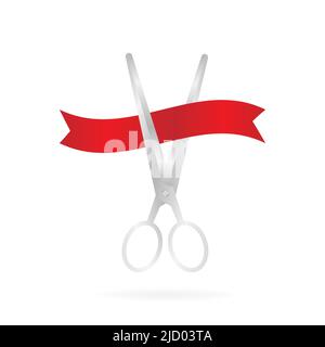 Grand opening, great design for any purposes. White background. Red ribbon vector. Festive event banner. Vector illustration banner template. Stock Vector