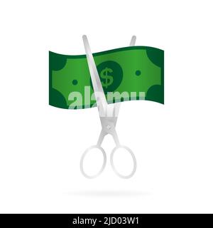Cartoon icon with scissor money for concept design. Business concept. Vector flat design. Stock Vector