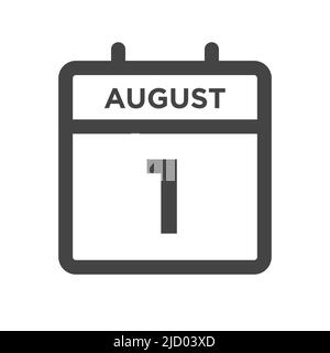 August 1 Calendar Day or Calender Date for Deadline and Appointment Stock Vector