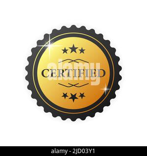 Certified badge for marketing design. Gold certified badge on white background for marketing design. Vector illustration. Stock Vector