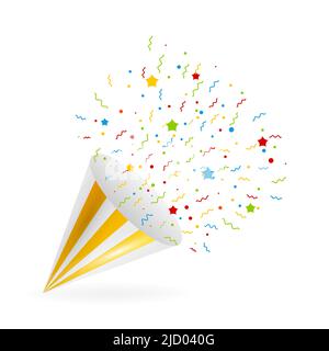 Exploding party popper with confetti and streamer Stock Vector
