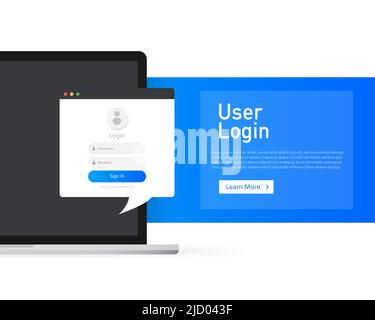 Data secure. Banner with user login laptop. Data protection. Vector illustration. Stock Vector