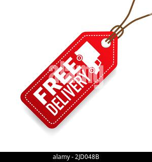 Free delivery price tag. Red Free shipping label. Vector illustration. Stock Vector