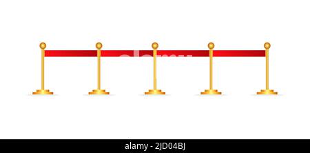 Realistic fence with red ropes on gold stanchions. Exclusive event. Vector illustration. Stock Vector