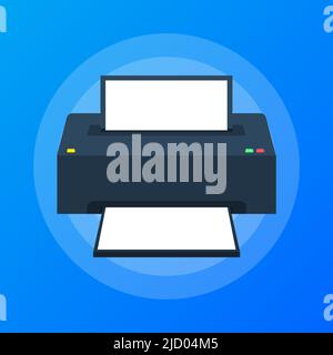 Flat printer icon. printer with paper a4 sheet and printed text document Stock Vector