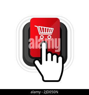 Buy now button. Red Buy now button with shopping cart. Stock Vector