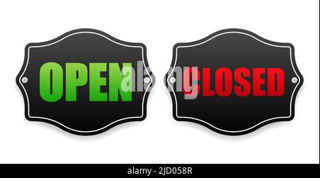 Open and Closed business banner on door on white background. Vector illustration. Stock Vector