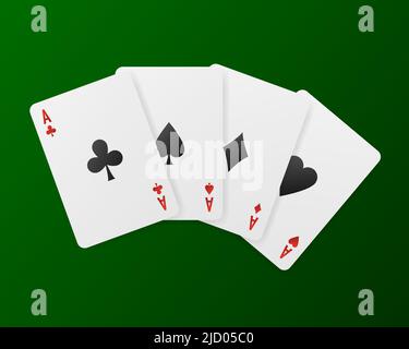 Playing cards in the casino on a green background. Vector illustration. Stock Vector