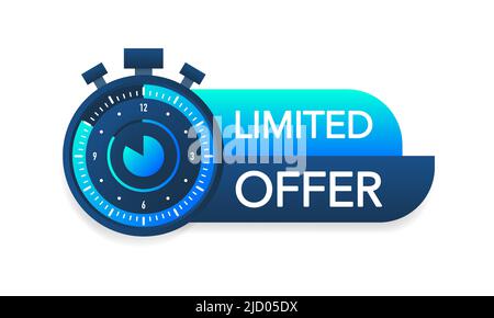 Red banner limited offer. Clock icon. Stock Vector