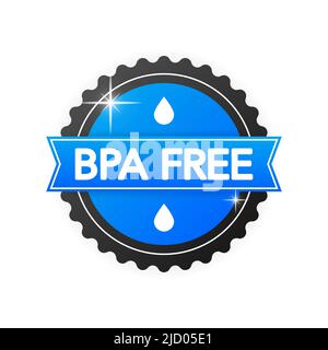 BPA free blue rubber stamp with blue ribbon on white background. Realistic object. Vector illustration. Stock Vector