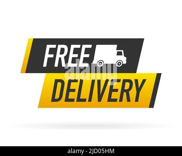 Free delivery service badge. Free delivery order with car on white background. Vector illustration. Stock Vector