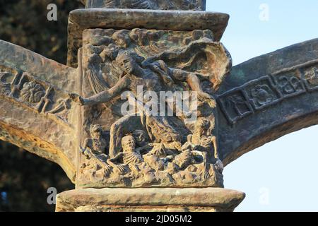 JERUSALEM, ISRAEL - SEPTEMBER 24, 2017: This is a fragment of the Knesset menorah and the relief Vision Of a Valley of Dry Bones. Stock Photo