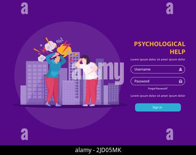 Psychological help flat landing page for people suffering from stress psychosis and other mental disorders vector illustration Stock Vector