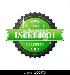 ISO certified 14001 green rubber stamp with green rubber on white background. Realistic object. Vector illustration. Stock Vector