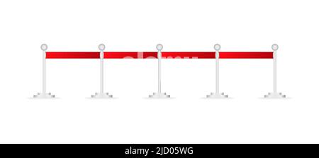 Realistic fence with red ropes on silver stanchions. Exclusive event. Vector illustration. Stock Vector