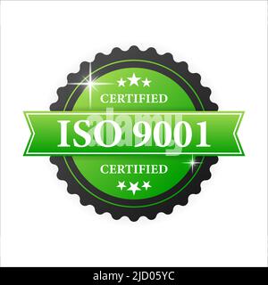 ISO certified 9001 green rubber stamp with green rubber on white background. Realistic object. Vector illustration. Stock Vector